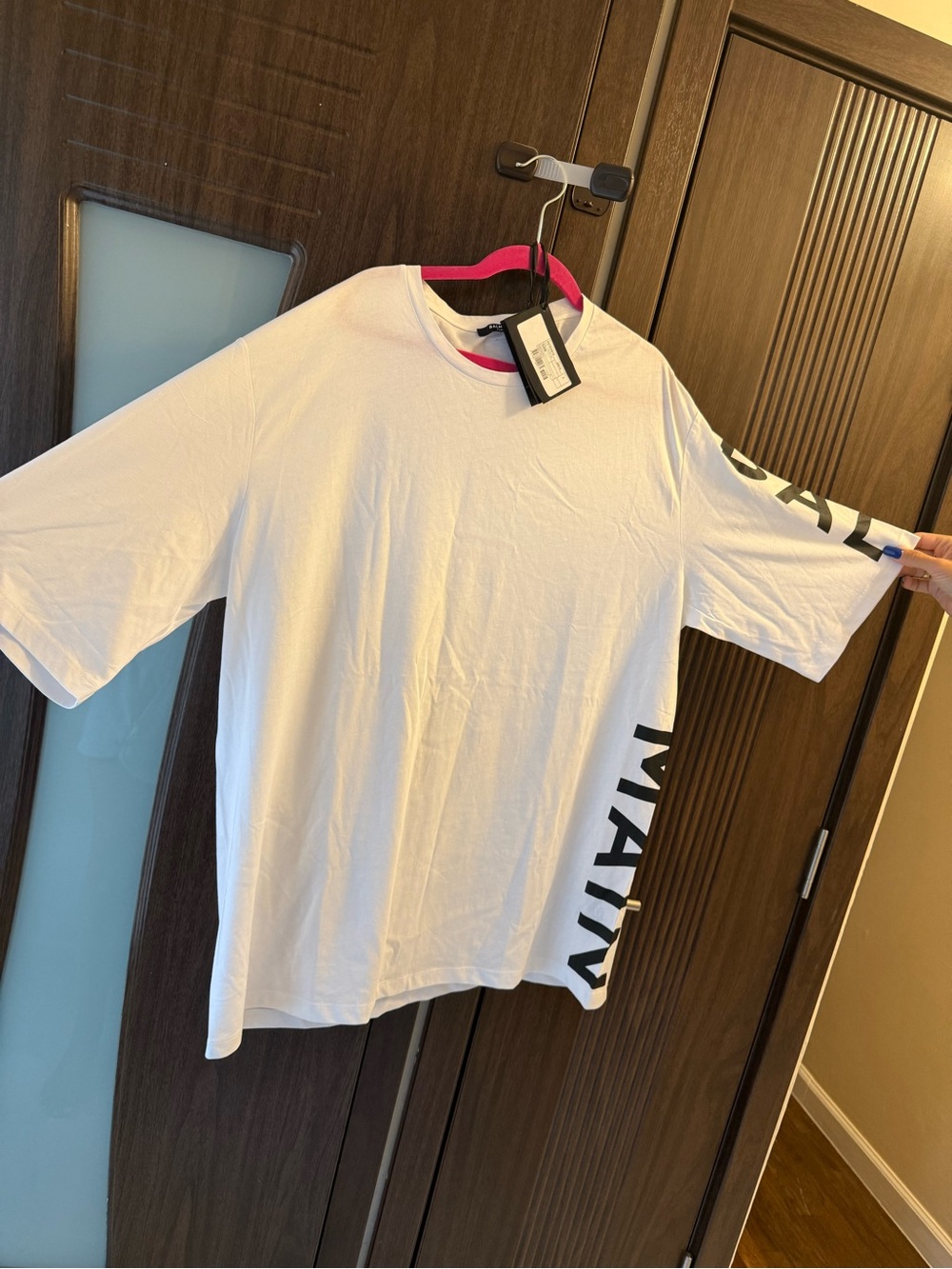 Balmain White Short-Sleeve Logo T-Shirt with Black Side Text
